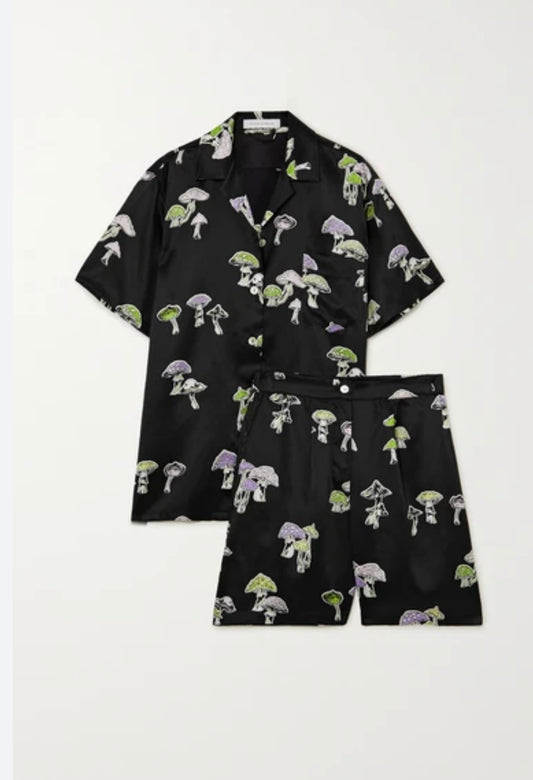 Metallic Mushroom Silk Satin Pyjamas Short Set
