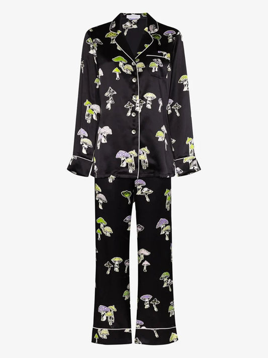 Metallic Mushroom Silk Satin Pyjamas Long Set