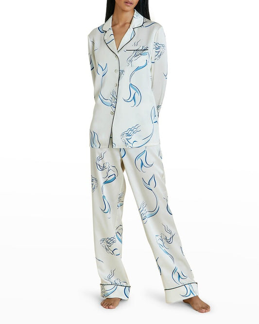 Ivory White Nymph Silk Satin Pyjamas Long Set